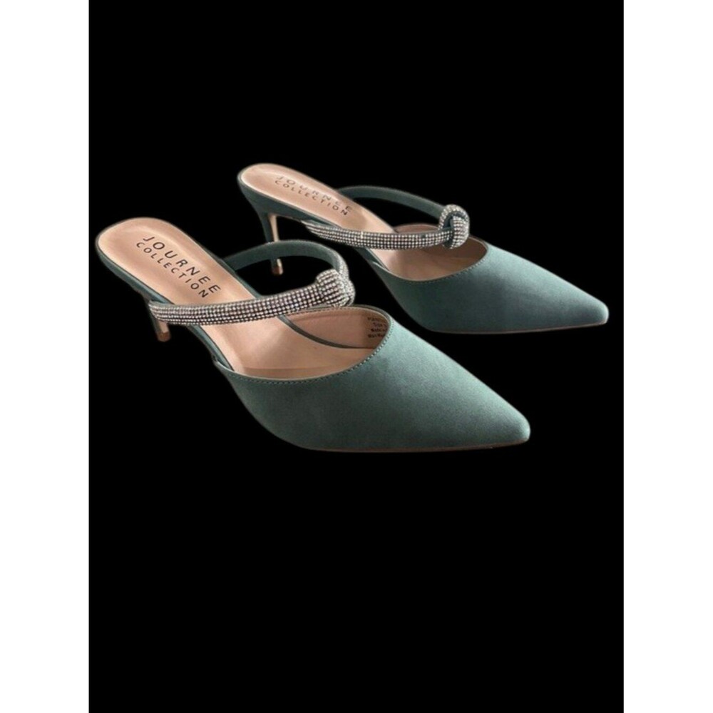 Journee Collection Teal Pointed-Toe Rhinestone-Knot Heels. Size 9.